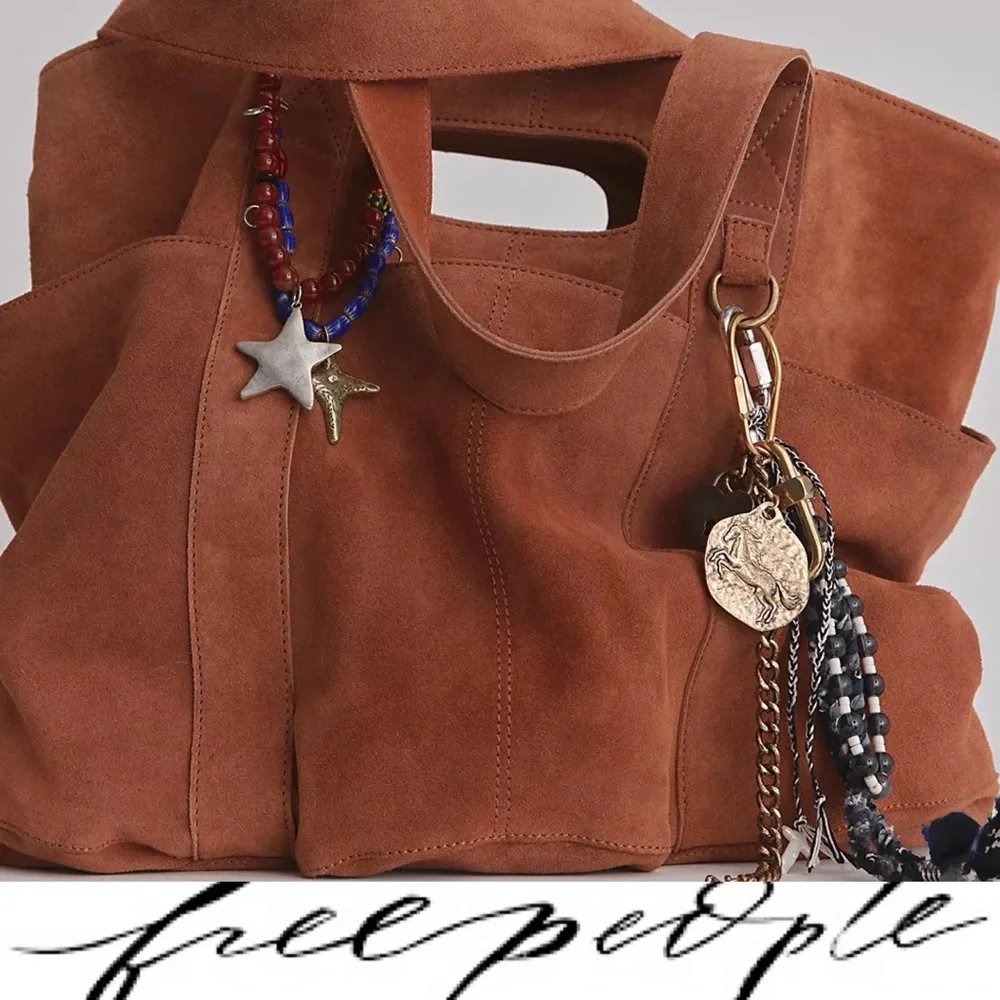 Free People Cognac Suede Caravan Tote ❤️ NWT charms not included - Picture 2 of 8